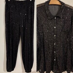 The Porter Collection Black  Sequin Women's Pant Set